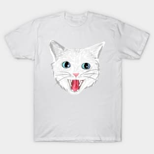 White cat hissing (blue eyes) T-Shirt